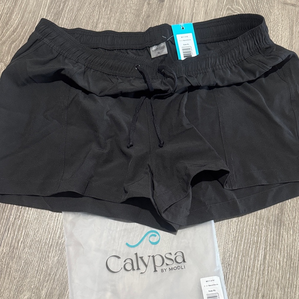 Calypso Women's Black Athletic Pull-On Shorts with Drawstring